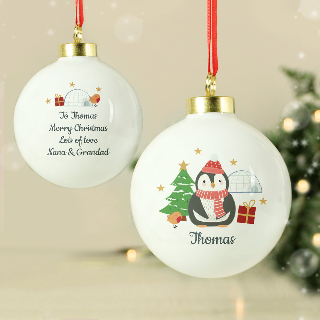 Personalised Christmas Penguin Bauble - Buy Christmas Decorations at GiftMasters.co.uk