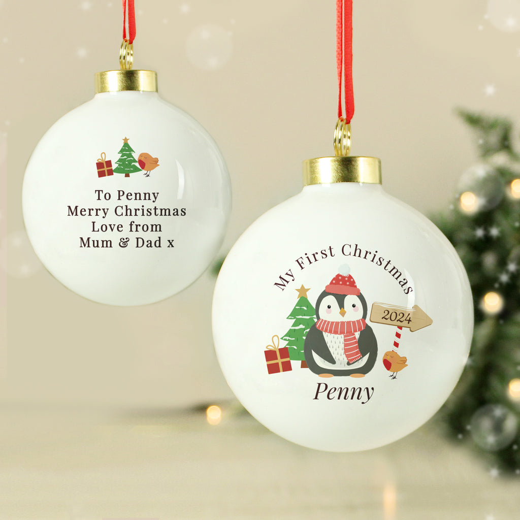 Personalised My 1st Christmas Penguin Bauble - Buy Christmas Decorations at GiftMasters.co.uk