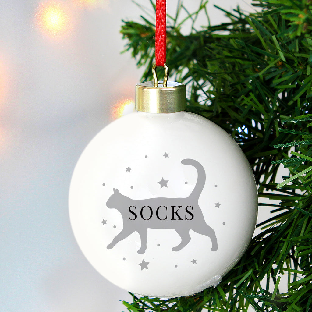 Personalised Cat Silhouette Bauble - Buy Christmas Decorations at GiftMasters.co.uk