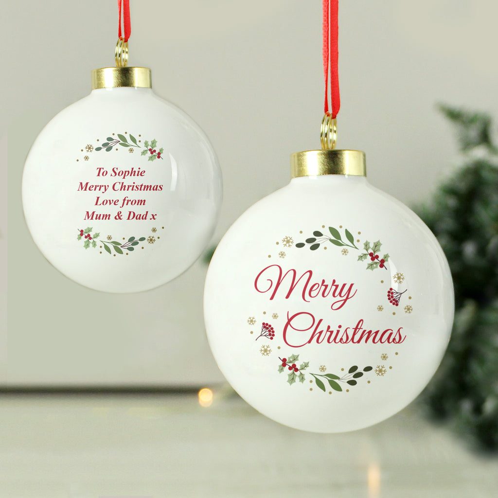 Personalised Merry Christmas Bauble - Buy Christmas Decorations at GiftMasters.co.uk