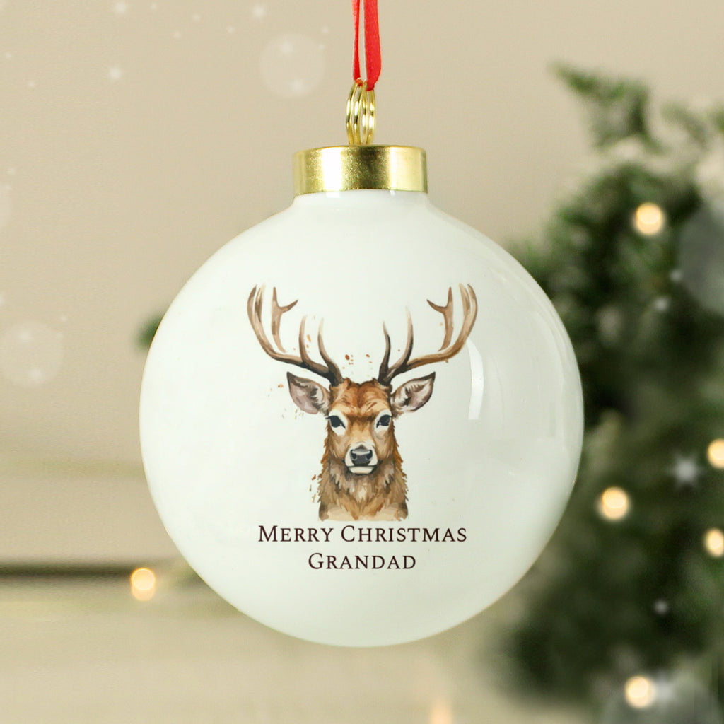 Personalised Watercolour Stag Bauble - Buy Christmas Decorations at GiftMasters.co.uk