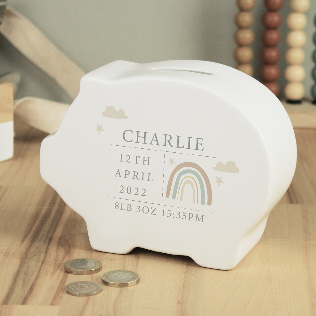 Personalised Rainbow Piggy Bank - Buy Money Boxes at GiftMasters.co.uk