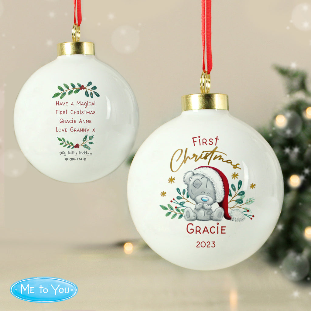 Personalised First Christmas Tiny Tatty Teddy Bauble - Buy Christmas Decorations at GiftMasters.co.uk