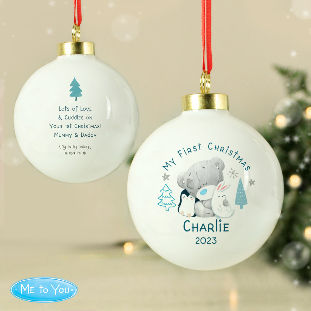 Personalised Winter Explorer First Christmas Tiny Tatty Teddy Bauble - Buy Christmas Decorations at GiftMasters.co.uk