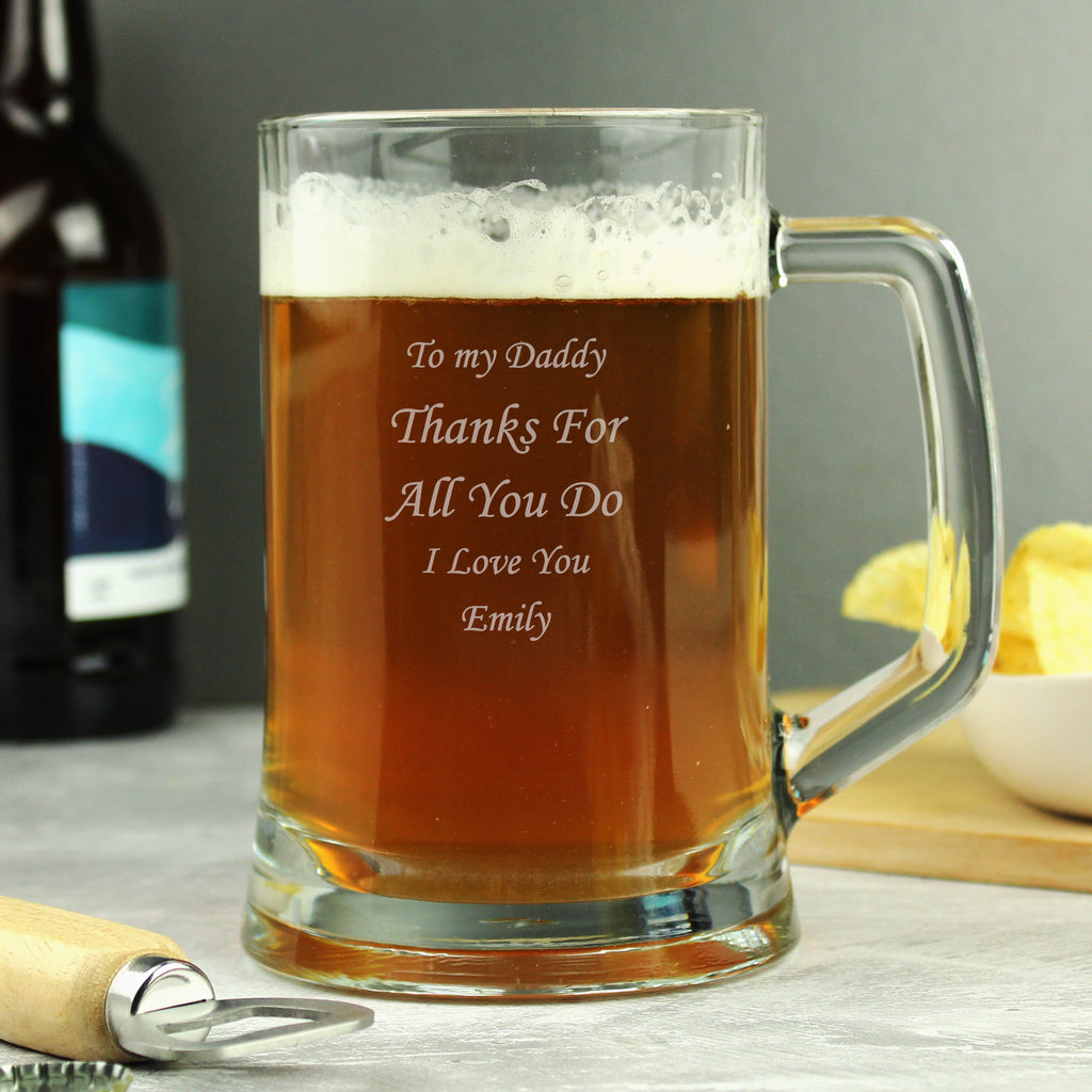 Engraved Personalised Glass Pint Stern Tankard - Buy Glasses & Barware at GiftMasters.co.uk