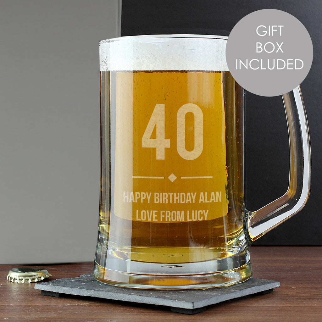 Personalised Big Age Glass Pint Stern Tankard - Buy Glasses & Barware at GiftMasters.co.uk