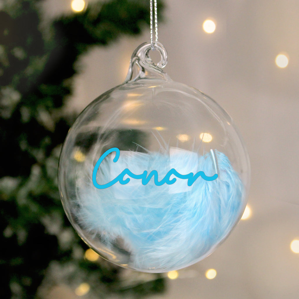 Personalised Blue Feather Bauble - Buy Christmas Decorations at GiftMasters.co.uk