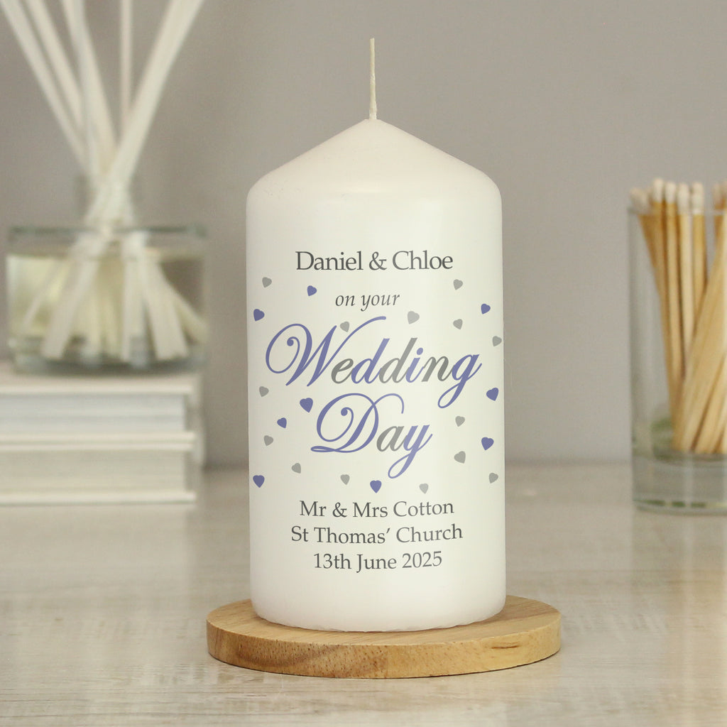 Personalised Wedding Day Pillar Candle - Buy Candles & Reed Diffusers at GiftMasters.co.uk