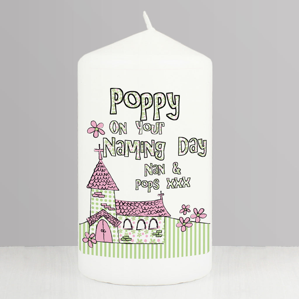 Personalised Pink Church Pillar Candle - Buy Candles & Reed Diffusers at GiftMasters.co.uk