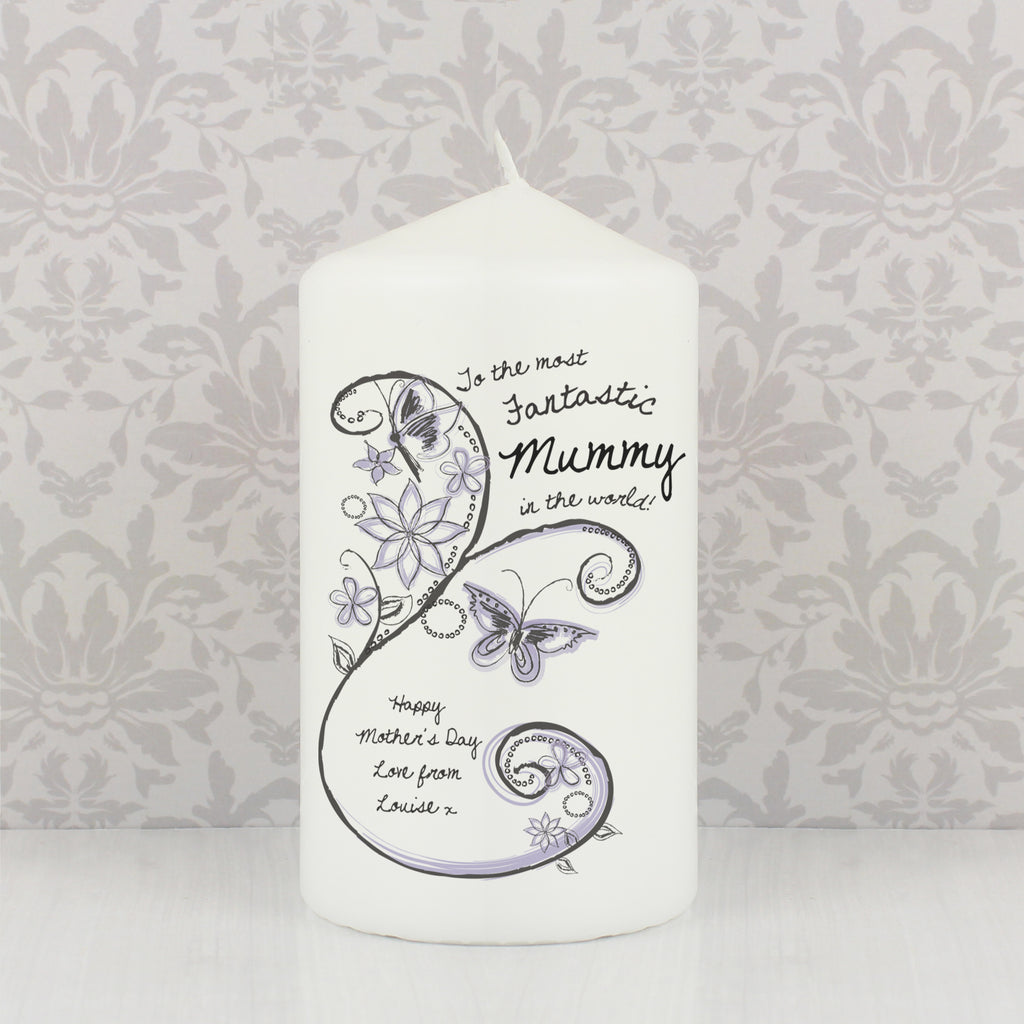 Personalised Flower Pattern Pillar Candle - Buy Candles & Reed Diffusers at GiftMasters.co.uk