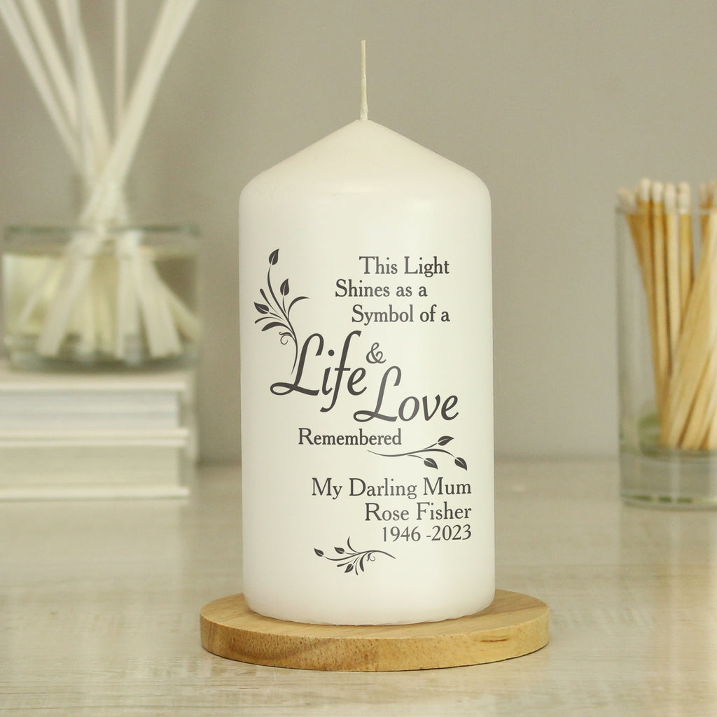 Personalised Life & Love Pillar Candle - Buy Candles & Reed Diffusers at GiftMasters.co.uk