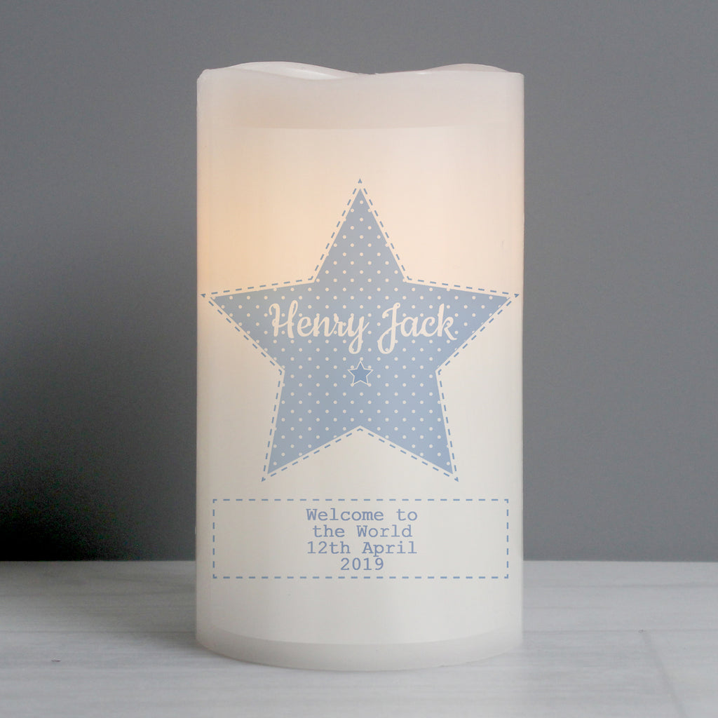 Personalised Stitch & Dot Baby Boy Nightlight LED Candle - Buy LED Lights, Candles & Decorations at GiftMasters.co.uk