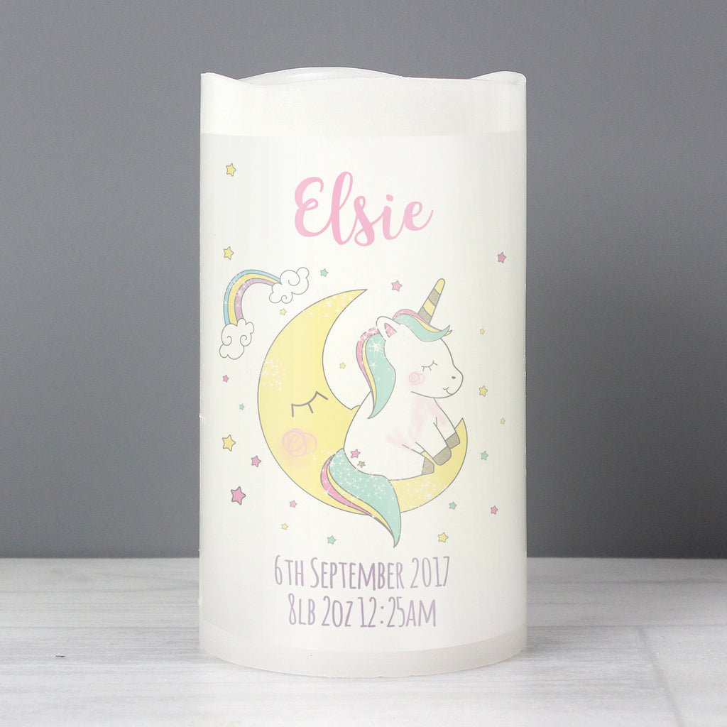 Personalised Baby Unicorn Nightlight LED Candle - Buy LED Lights, Candles & Decorations at GiftMasters.co.uk