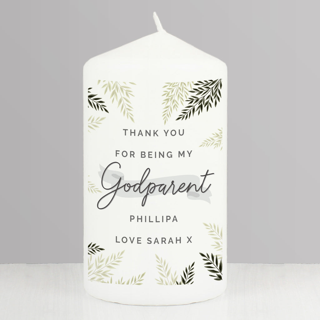 Personalised Godparent Pillar Candle - Buy Candles & Reed Diffusers at GiftMasters.co.uk