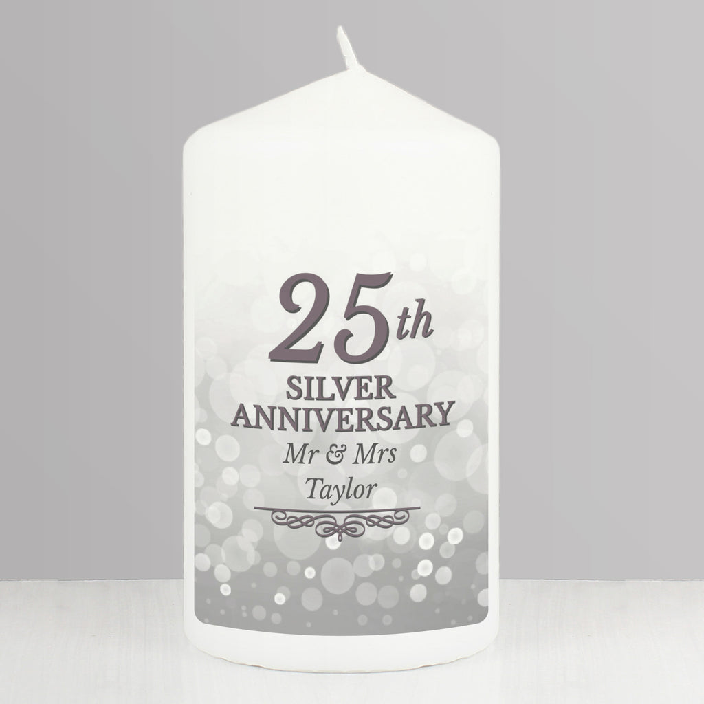 Personalised 25th Silver Anniversary Pillar Candle - Buy Candles & Reed Diffusers at GiftMasters.co.uk