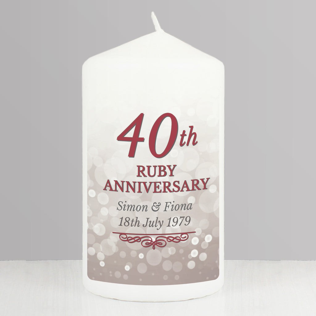 Personalised 40th Ruby Anniversary Pillar Candle - Buy Candles & Reed Diffusers at GiftMasters.co.uk