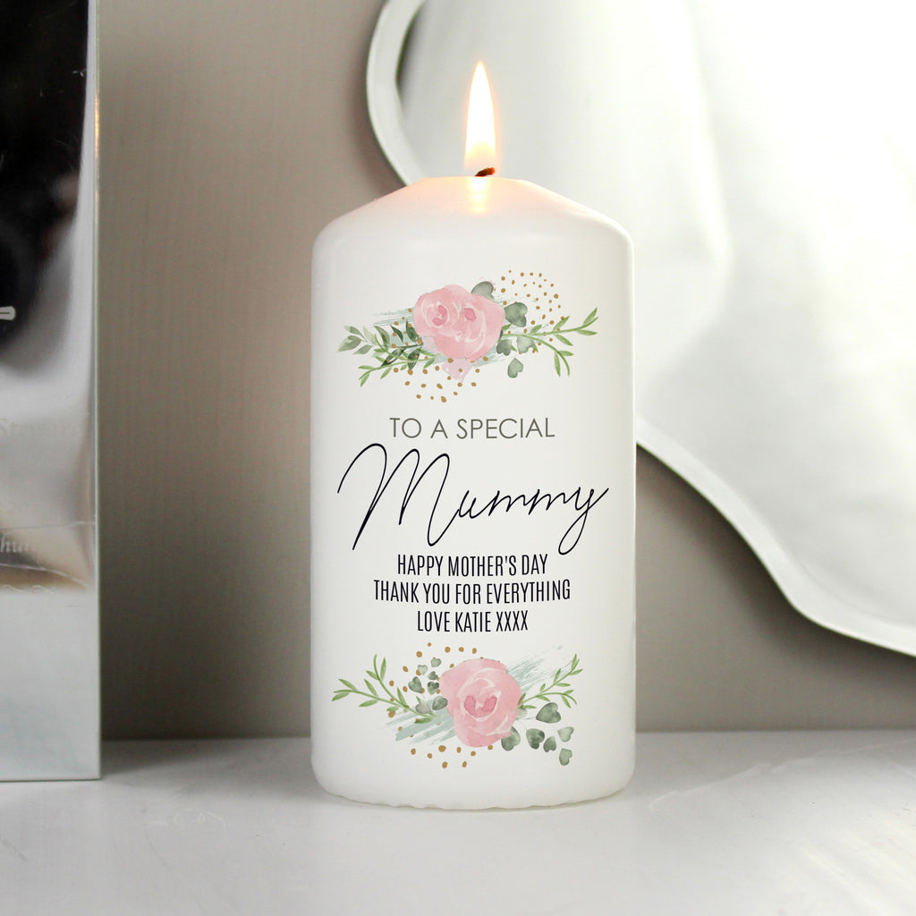 Personalised Abstract Rose Pillar Candle - Buy Candles & Reed Diffusers at GiftMasters.co.uk