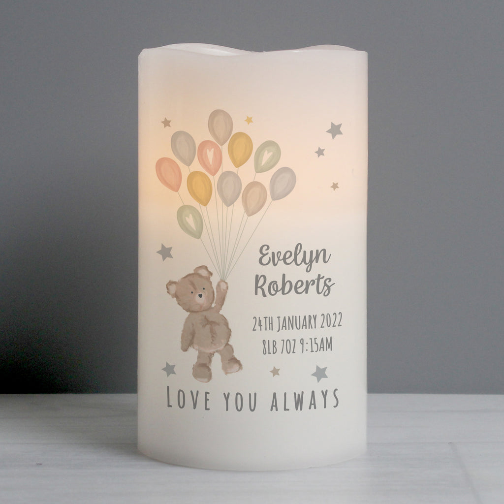 Personalised Teddy & Balloons Nightlight LED Candle - Buy LED Lights, Candles & Decorations at GiftMasters.co.uk