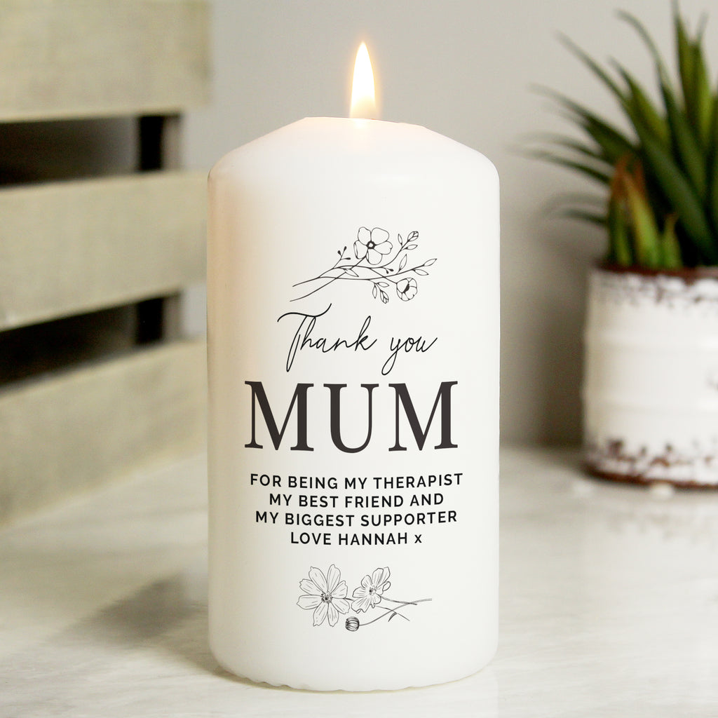 Personalised Floral Pillar Candle - Buy Candles & Reed Diffusers at GiftMasters.co.uk