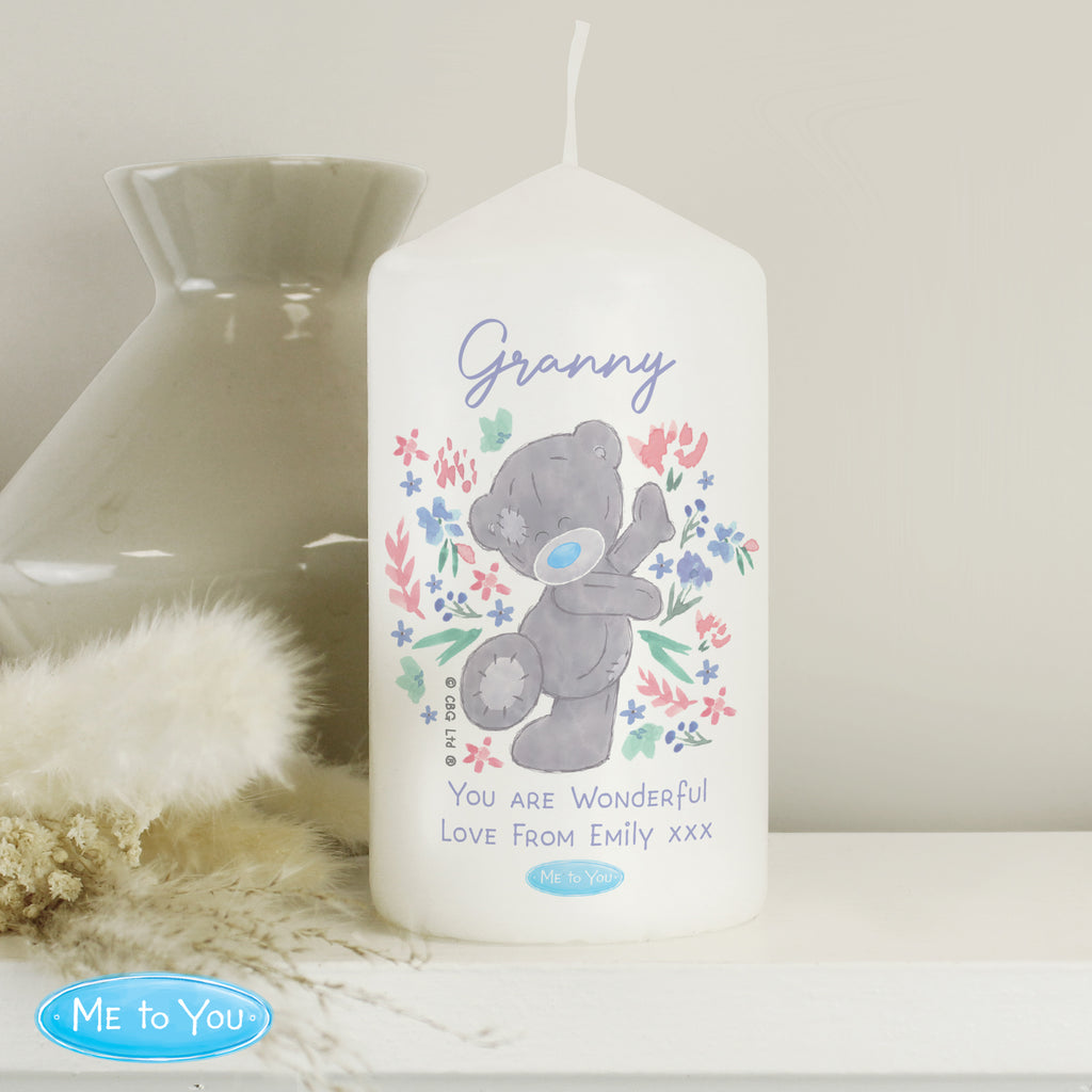 Personalised Me To You Floral Pillar Candle - Buy Candles & Reed Diffusers at GiftMasters.co.uk