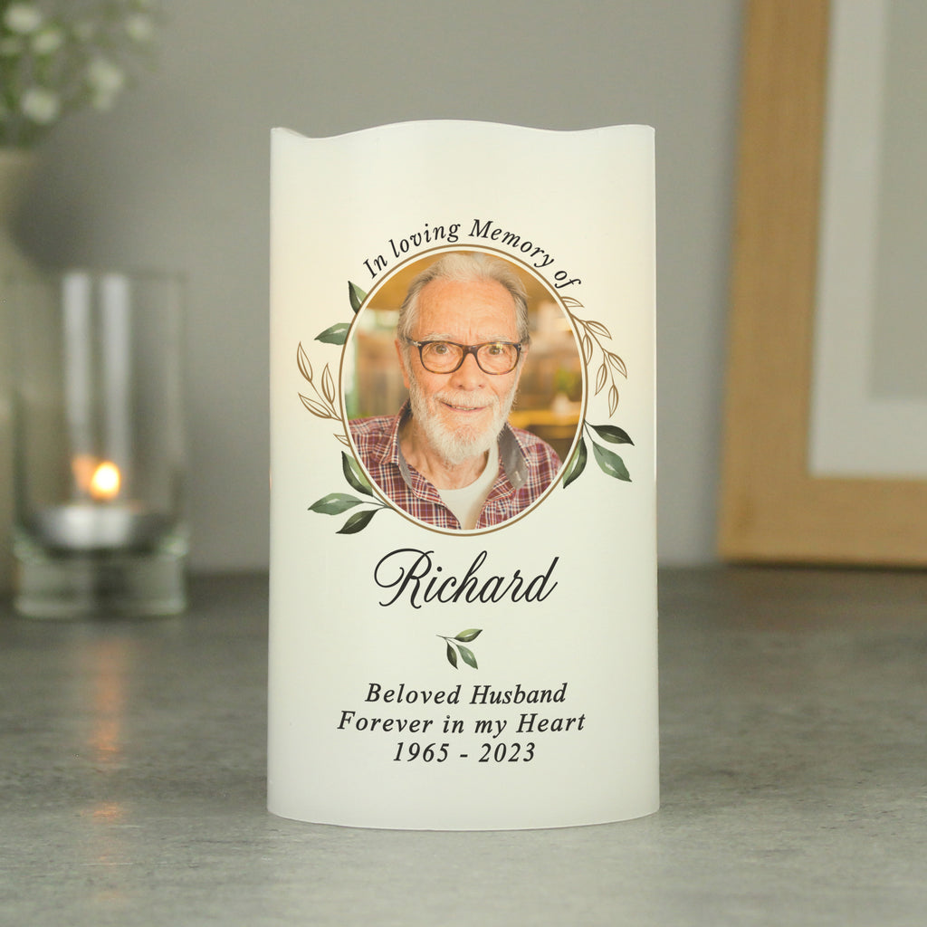 Personalised Botanical Memorial Photo Upload LED Candle - Buy Photo Upload Products at GiftMasters.co.uk