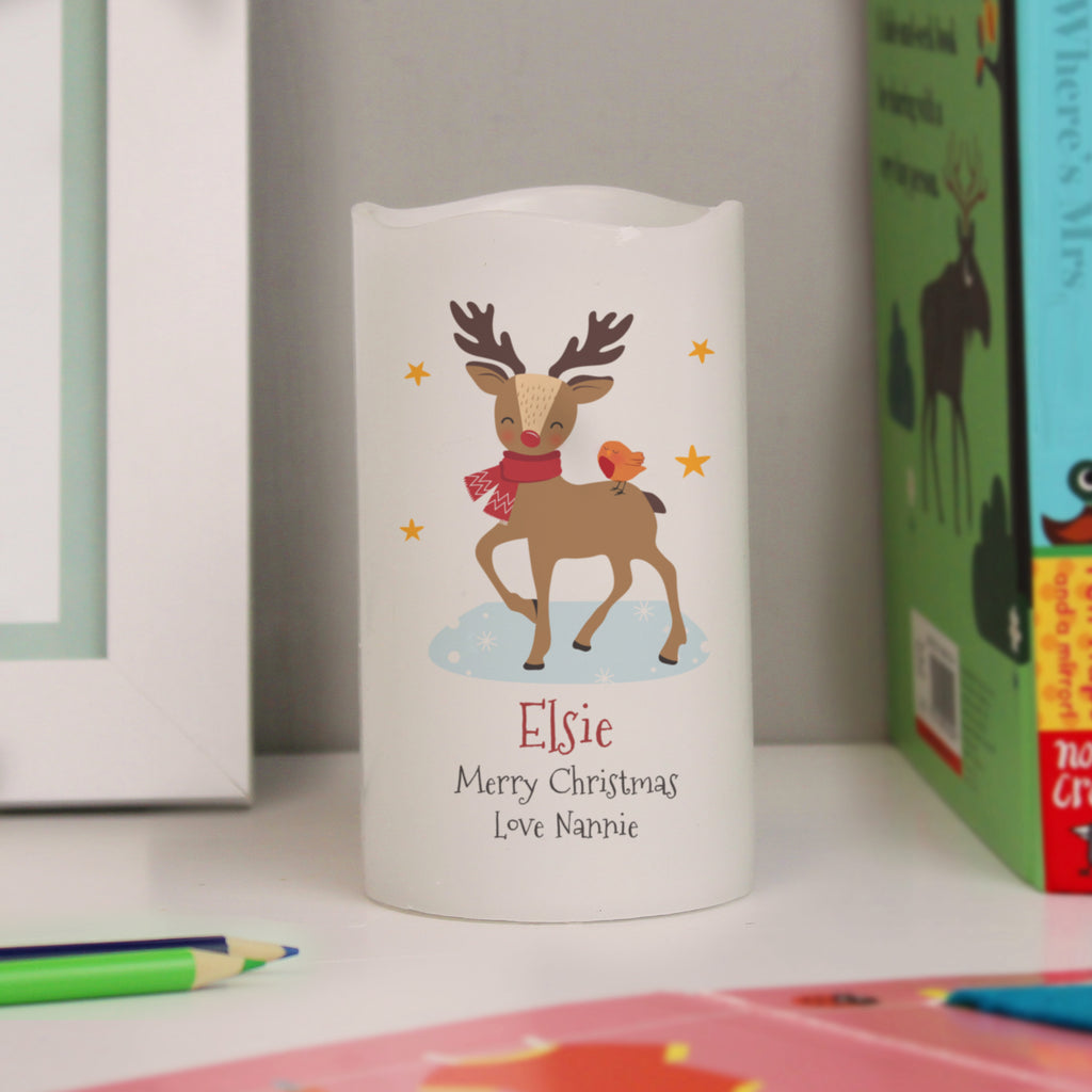 Personalised Christmas Reindeer LED Candle - Buy LED Lights, Candles & Decorations at GiftMasters.co.uk