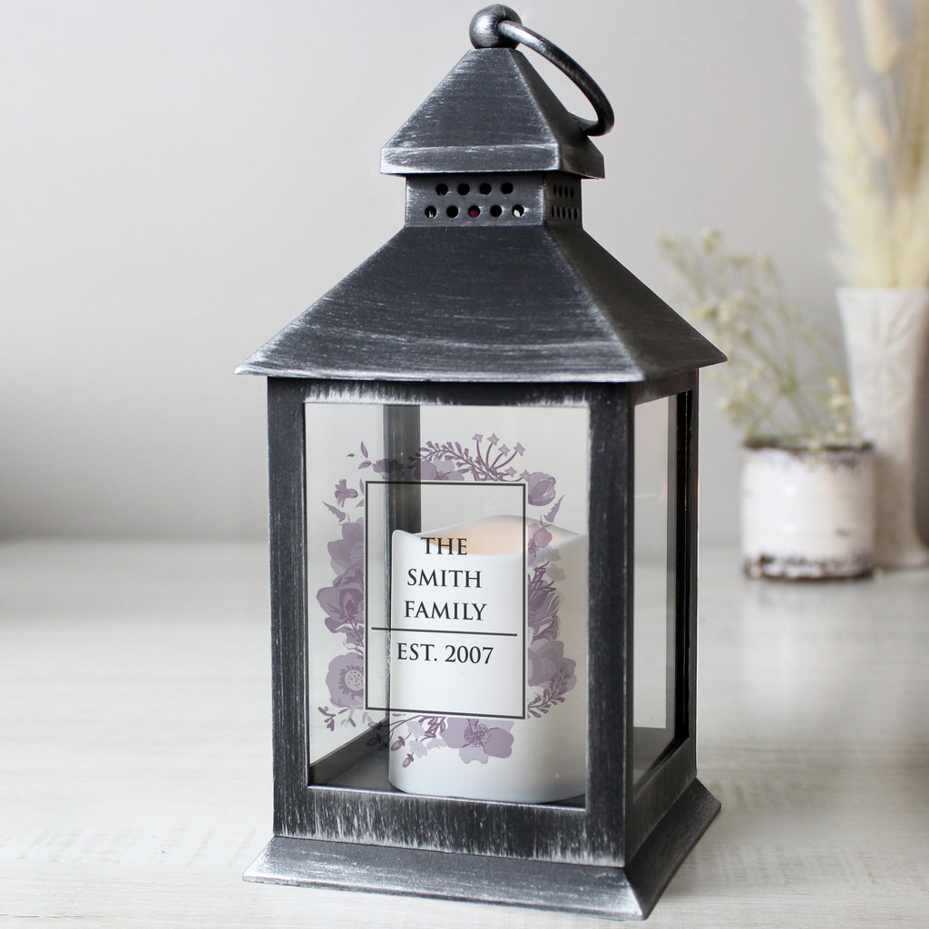 Personalised Soft Watercolour Rustic Black Lantern - Buy LED Lights, Candles & Decorations at GiftMasters.co.uk