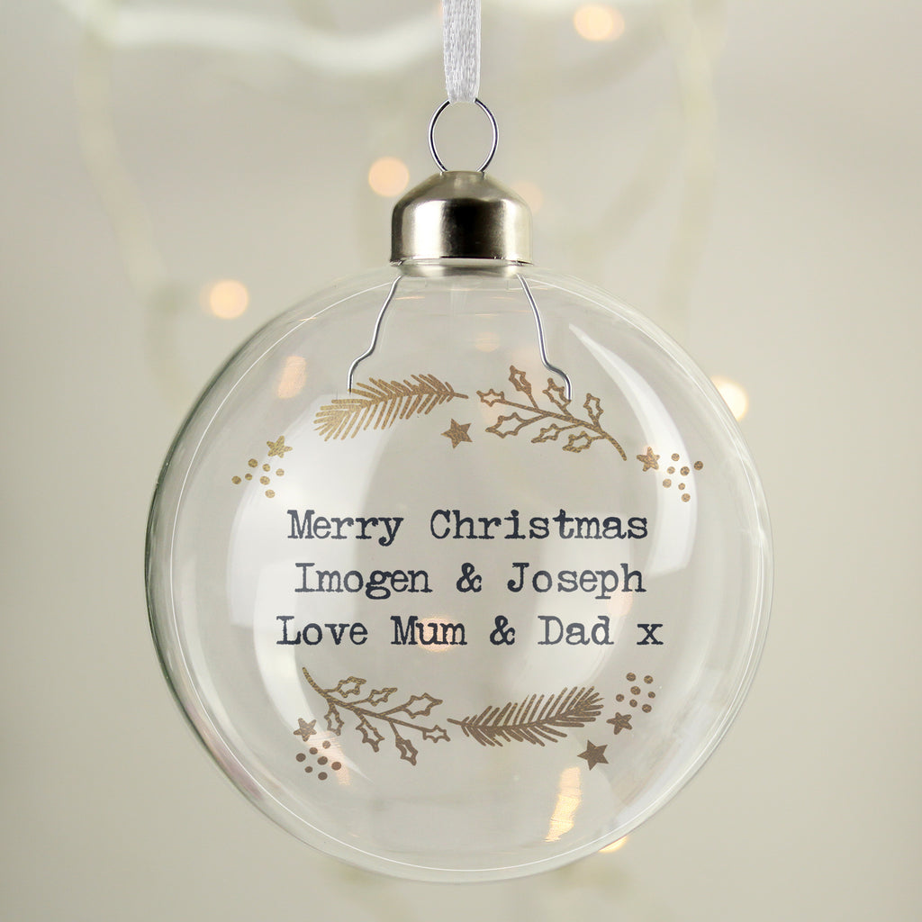 Personalised Gold Wreath Glass Bauble - Buy Christmas Decorations at GiftMasters.co.uk