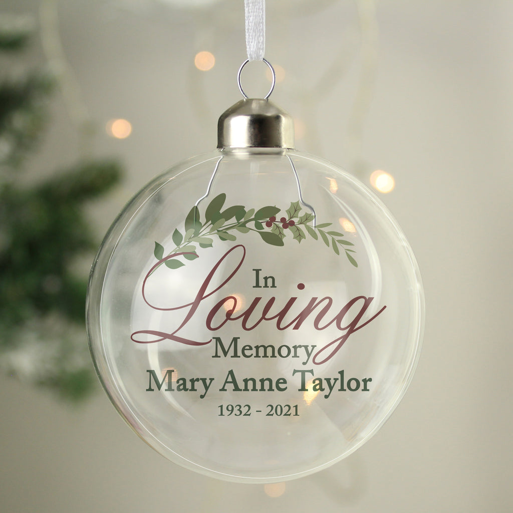Personalised In Loving Memory Glass Bauble - Buy Christmas Decorations at GiftMasters.co.uk