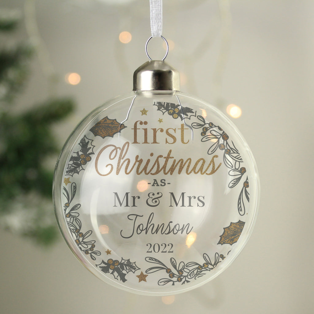 Personalised First Christmas As... Glass Bauble - Buy Christmas Decorations at GiftMasters.co.uk