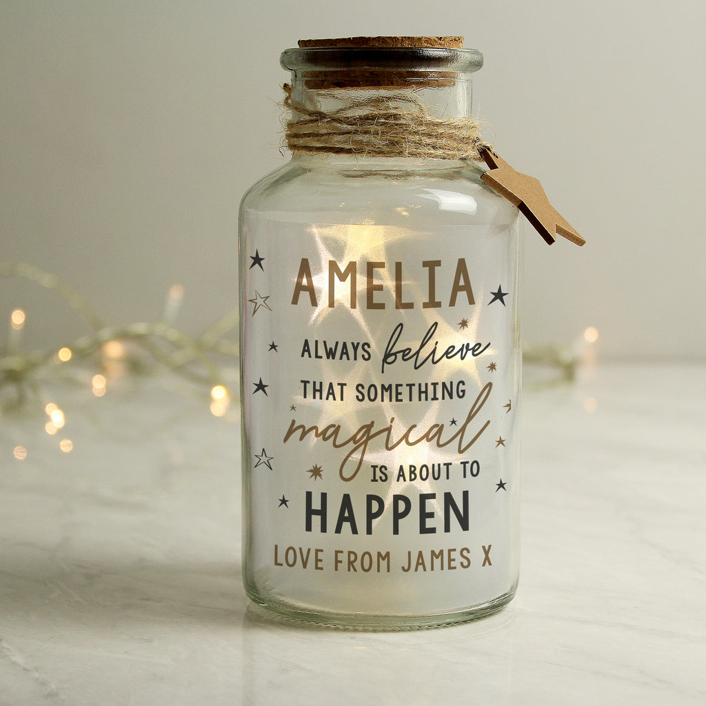 Personalised Magical Things Happen LED Glass Jar - Buy LED Lights, Candles & Decorations at GiftMasters.co.uk