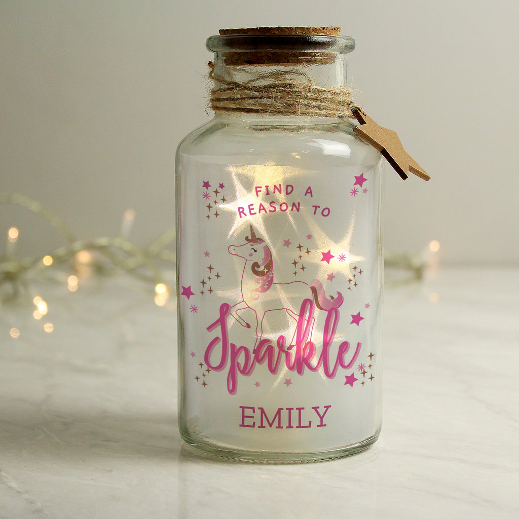 Personalised Unicorn LED Glass Jar - Buy LED Lights, Candles & Decorations at GiftMasters.co.uk