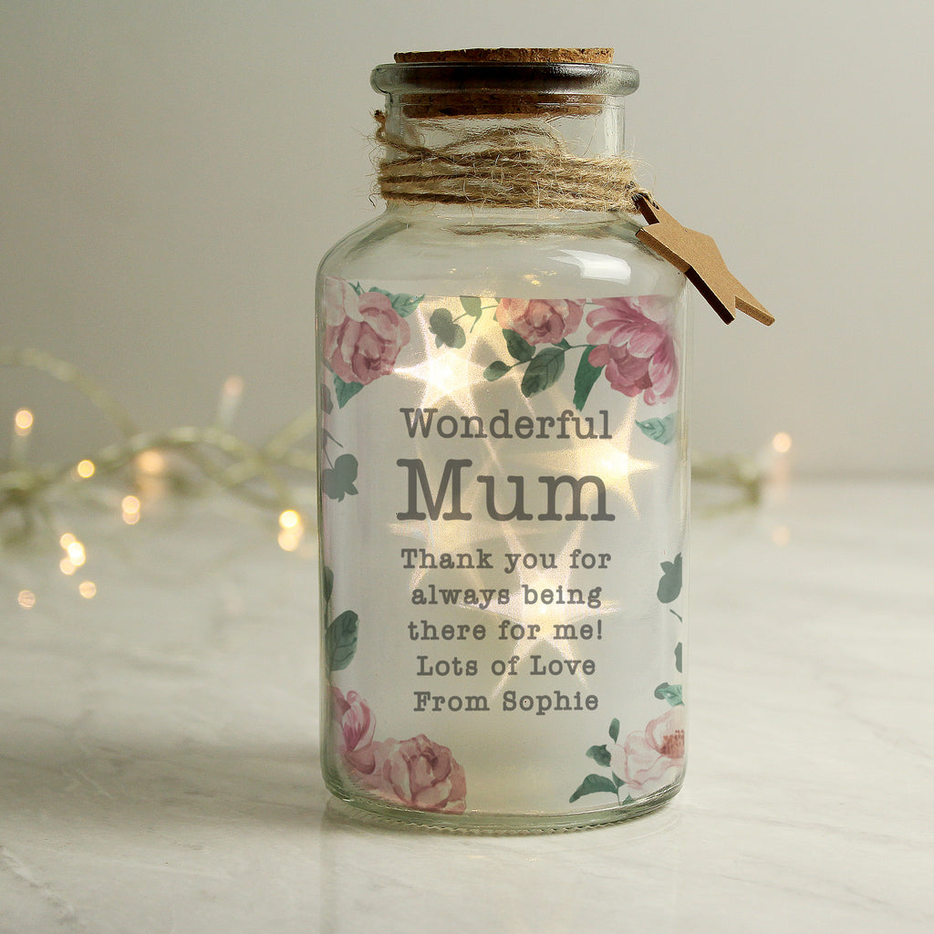 Personalised Floral Watercolour LED Glass Jar - Buy LED Lights, Candles & Decorations at GiftMasters.co.uk
