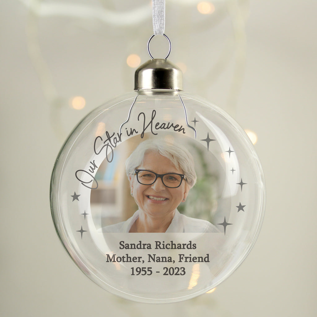 Personalised Photo Upload Memorial Glass Bauble - Buy Christmas Decorations at GiftMasters.co.uk