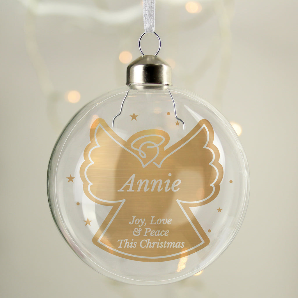 Personalised Gold Angel Name Only Glass Bauble - Buy 0 at GiftMasters.co.uk