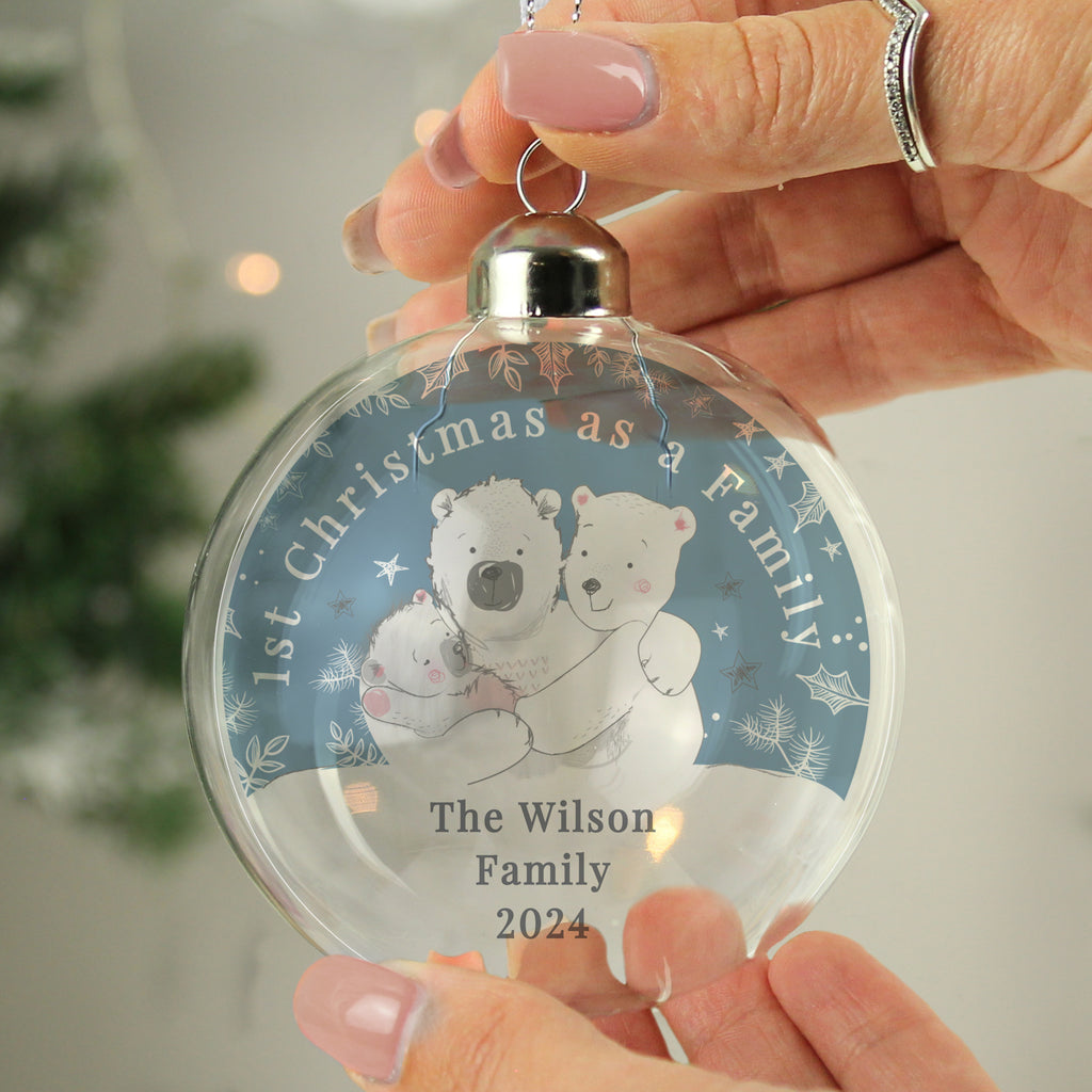 Personalised First Christmas as a Family Glass Bauble - Buy Christmas Decorations at GiftMasters.co.uk