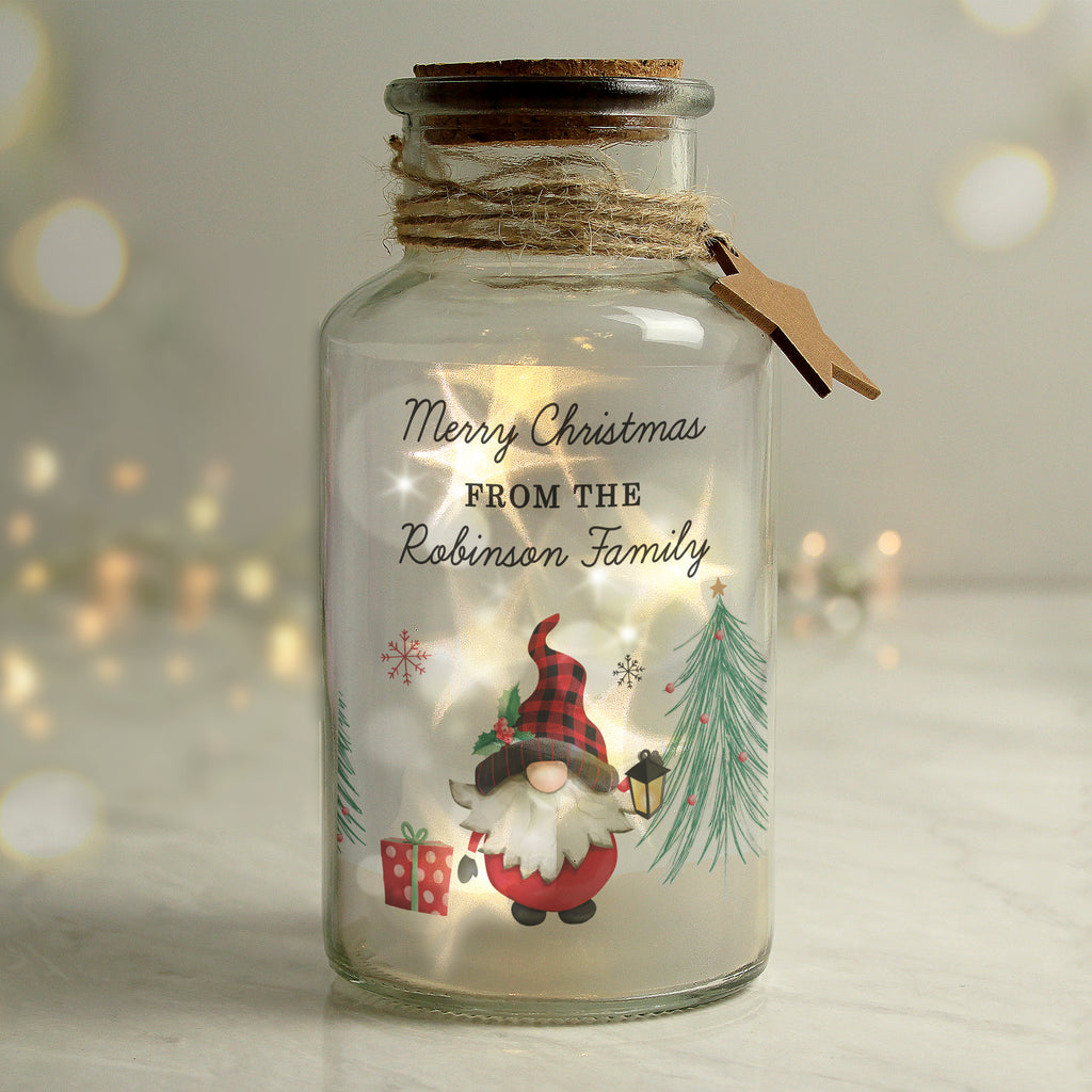 Personalised Gonk Christmas Scene LED Glass Jar - Buy LED Lights, Candles & Decorations at GiftMasters.co.uk