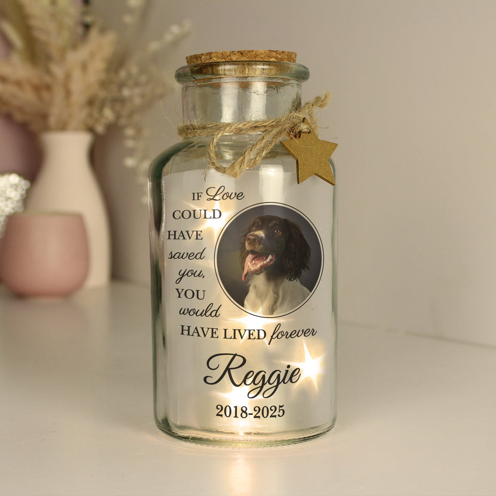 Personalised Pet Memorial Photo Upload LED Light Up Jar - Buy Pet Gifts at GiftMasters.co.uk