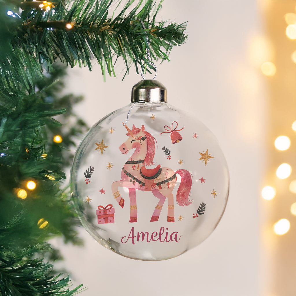 Personalised Unicorn Christmas Glass Bauble - Buy Christmas Decorations at GiftMasters.co.uk