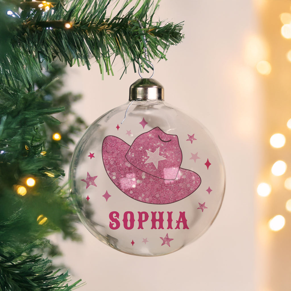 Personalised Cowgirl Hat Christmas Bauble - Buy Christmas Decorations at GiftMasters.co.uk