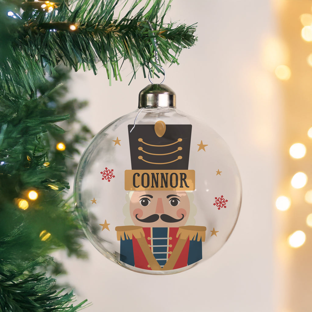 Personalised Nutcracker Christmas Glass Bauble - Buy Christmas Decorations at GiftMasters.co.uk