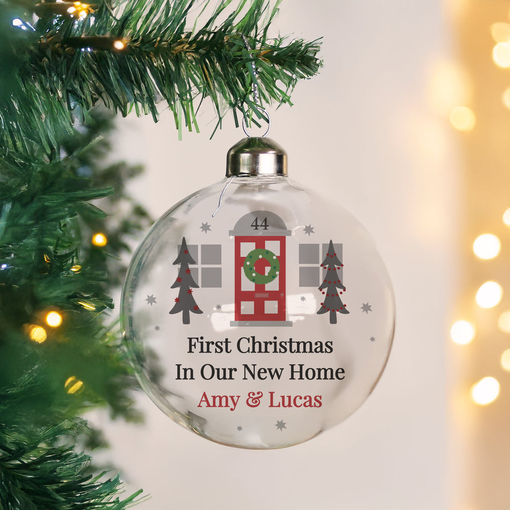 Personalised Home For Christmas Glass Bauble - Buy Christmas Decorations at GiftMasters.co.uk