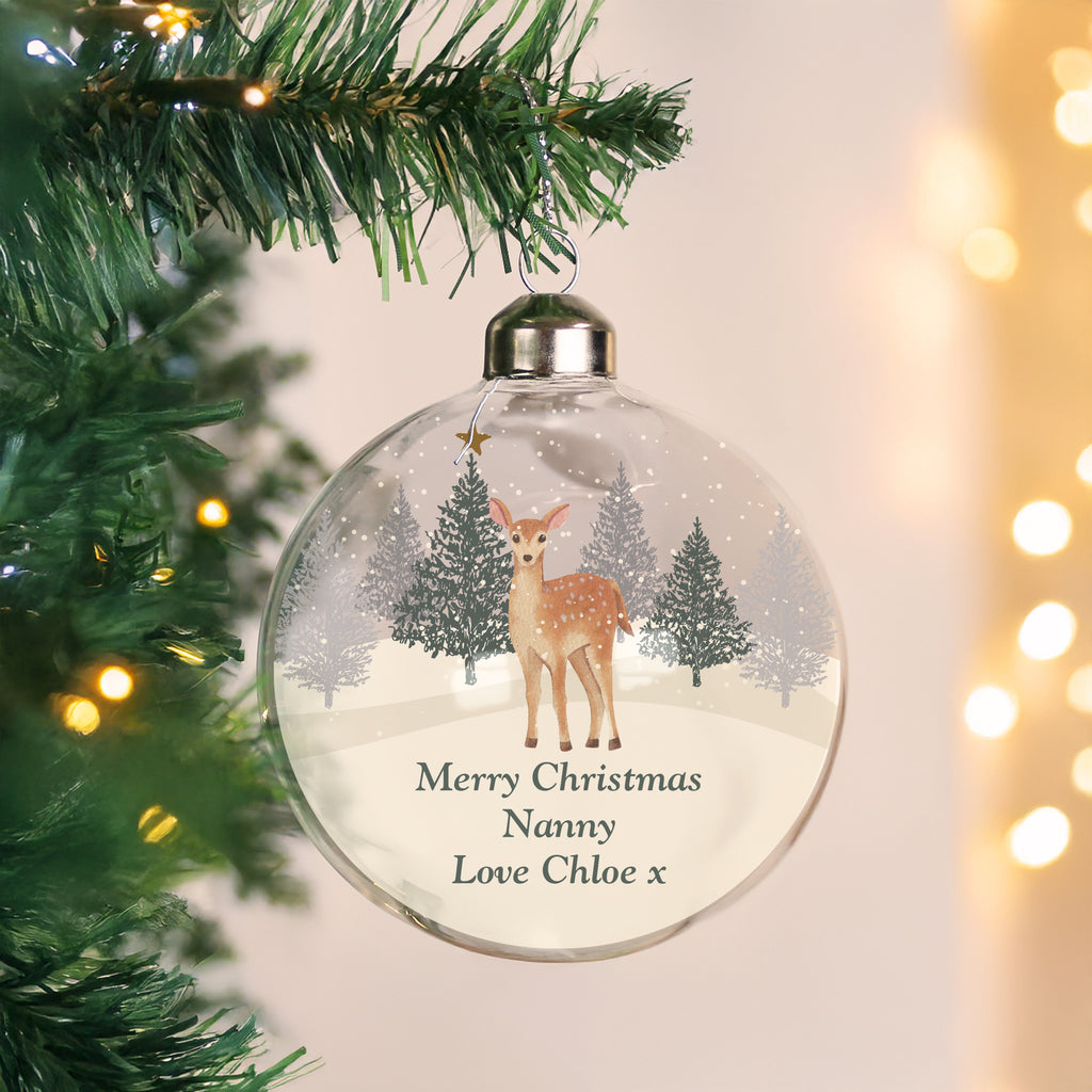 Personalised Christmas Deer Glass Bauble - Buy Christmas Decorations at GiftMasters.co.uk