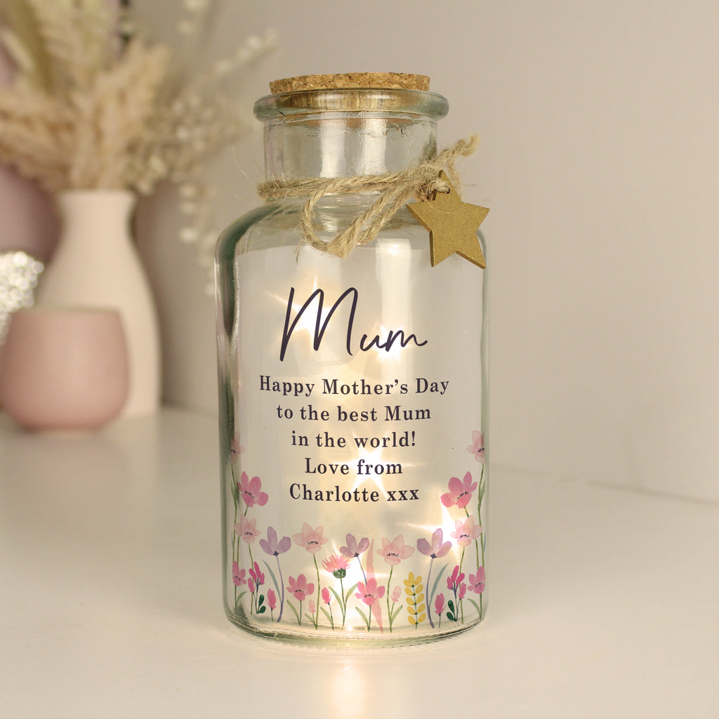 Personalised Floral LED Light Up Jar - Buy LED Lights, Candles & Decorations at GiftMasters.co.uk