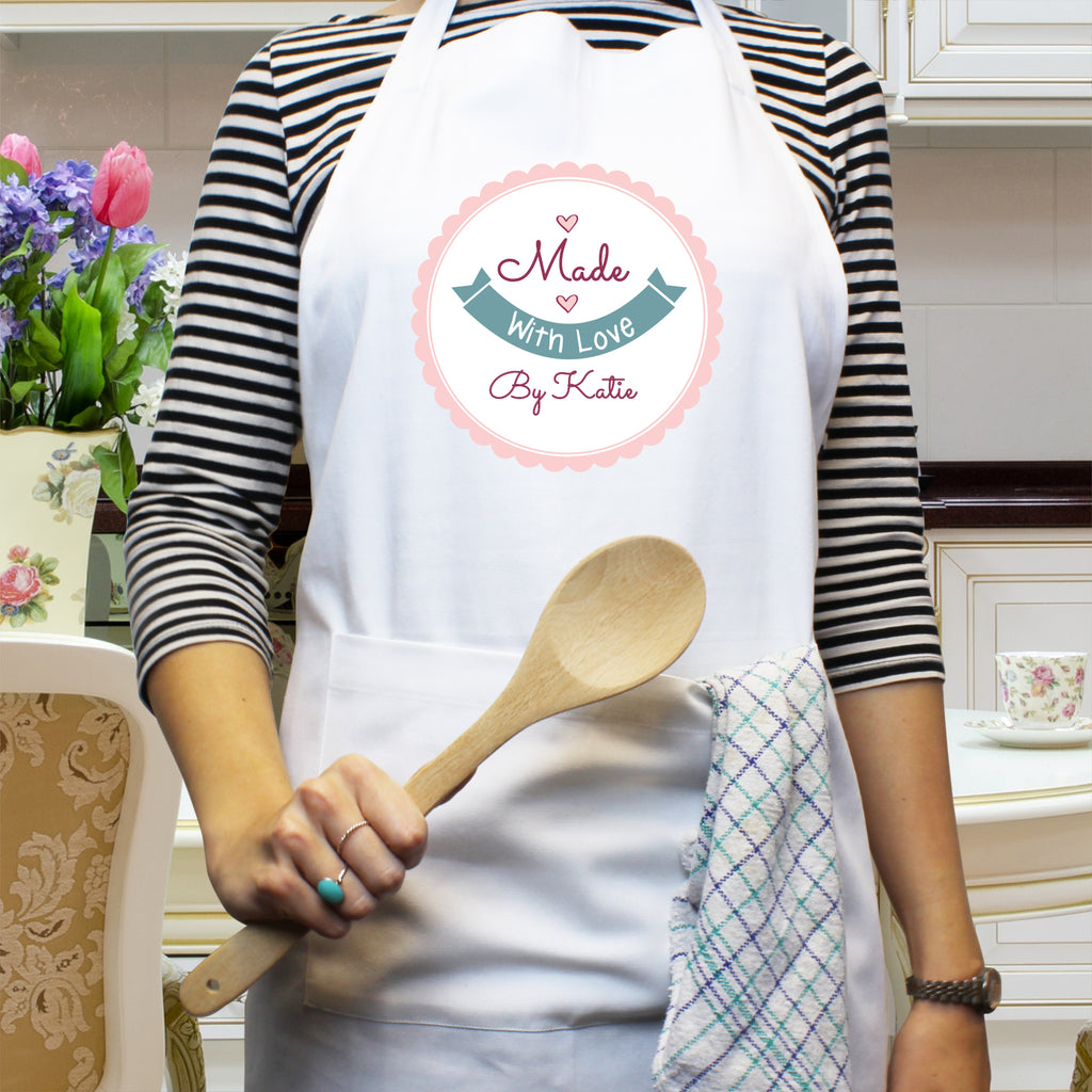 Personalised Made with Love Apron - Buy Kitchen, Baking & Dining Gifts at GiftMasters.co.uk