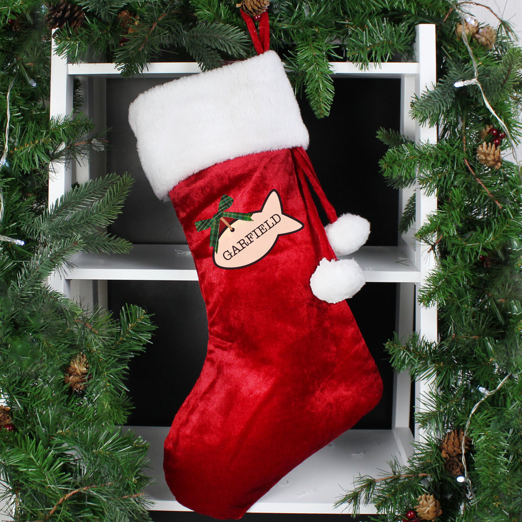 Personalised Cat Treats Luxury Red Stocking - Buy Christmas Decorations at GiftMasters.co.uk