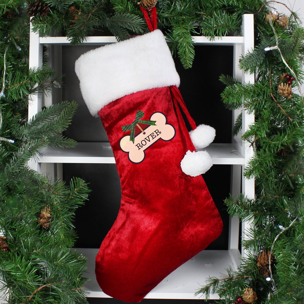 Personalised Dog Treats Luxury Red Stocking - Buy Christmas Decorations at GiftMasters.co.uk