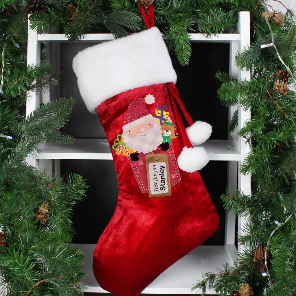 Personalised Santa Claus Luxury Red Stocking - Buy Christmas Decorations at GiftMasters.co.uk