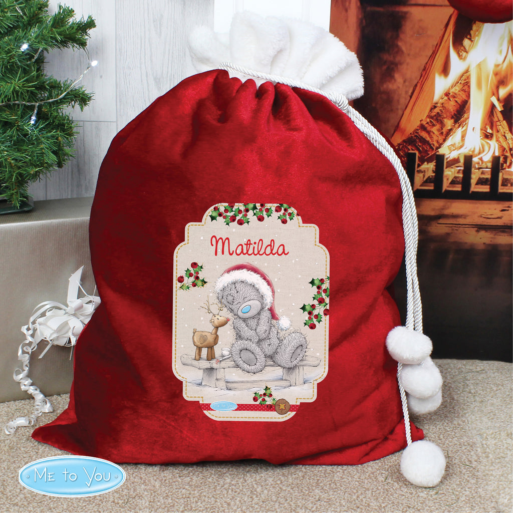 Personalised Me to You Reindeer Luxury Pom Pom Red Sack - Buy Christmas Decorations at GiftMasters.co.uk