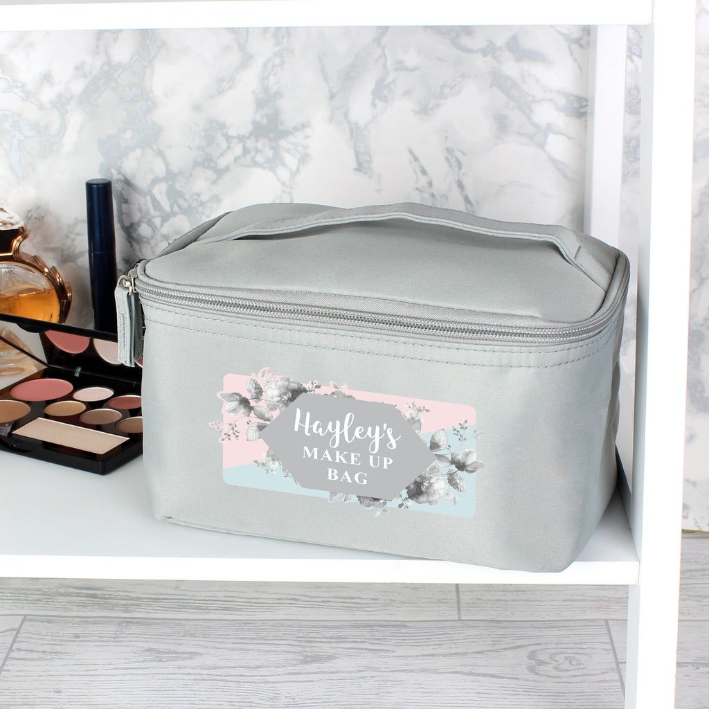 Personalised Floral Grey Toiletry Bag - Buy Textiles at GiftMasters.co.uk